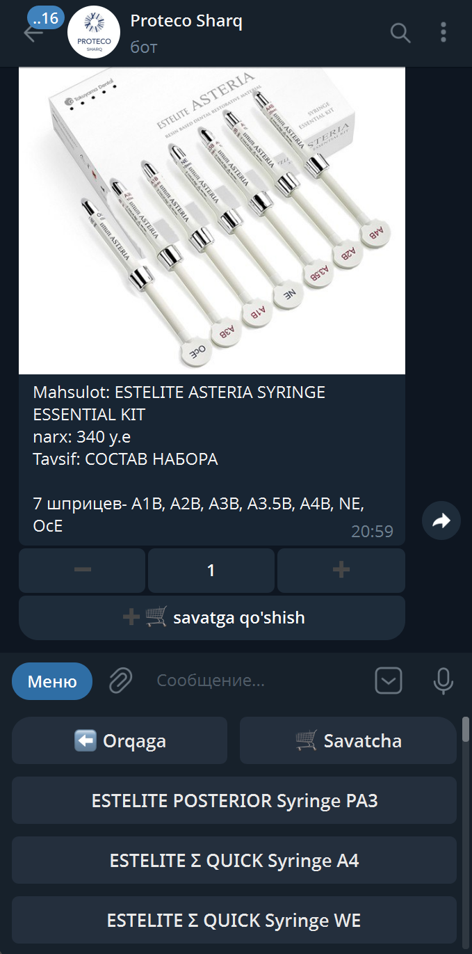 Proteco Sharq Telegram ordering bot